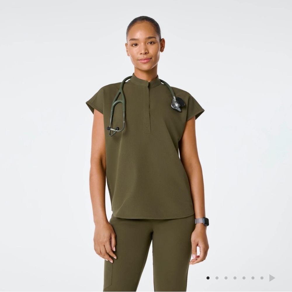 Figs Rafaela Olive Green Cap-Sleeve Medical Top